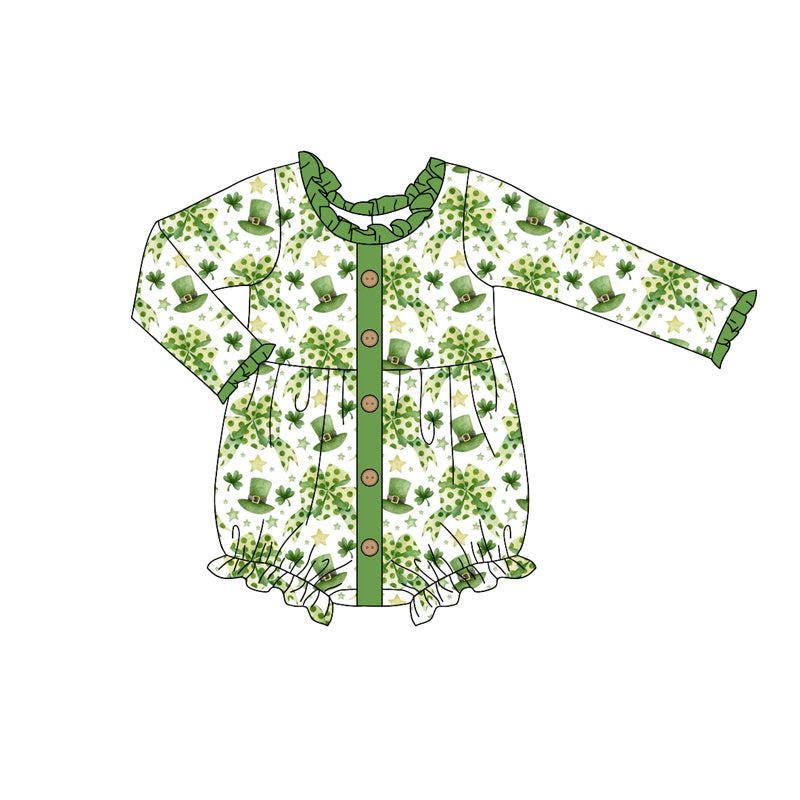 Baby Girl Infant Long Sleeves St. Patrick Bows Hats Bubble Romper Moq 5