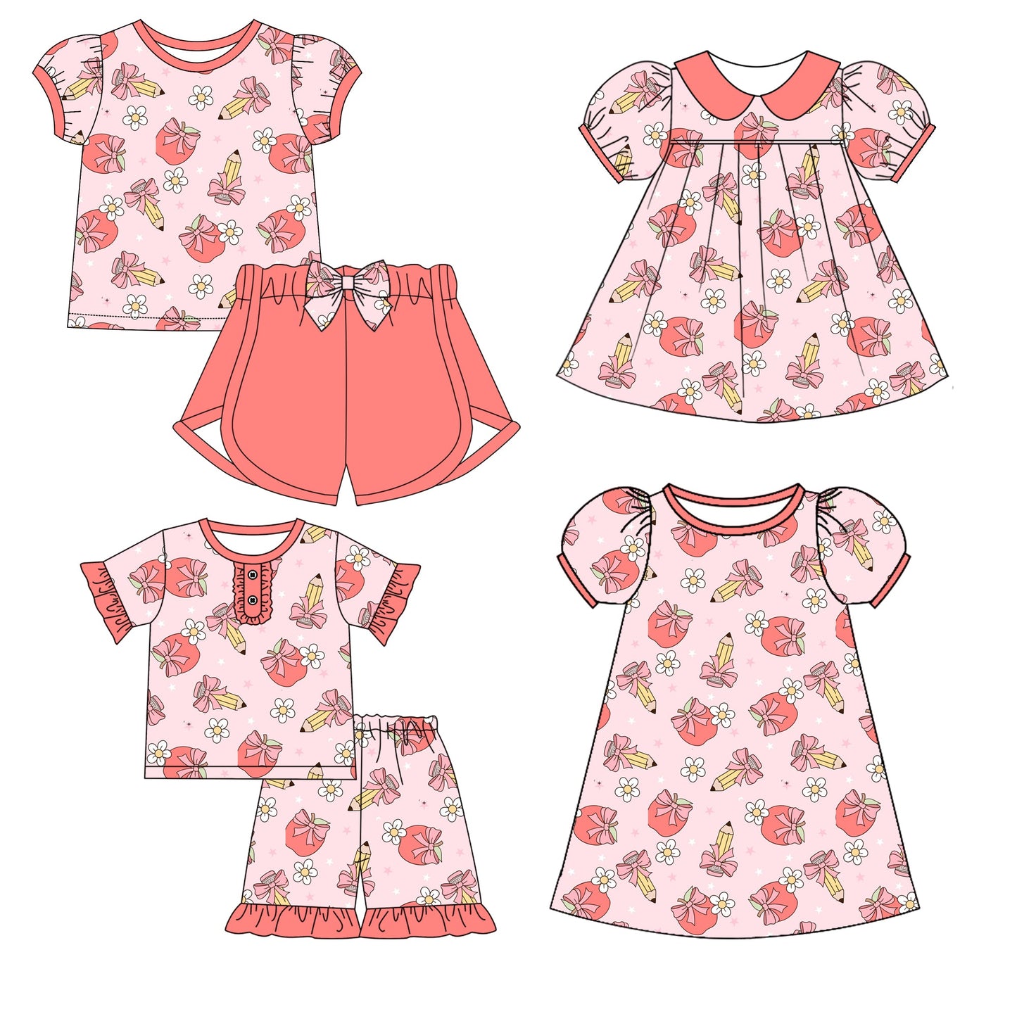 Baby Girl Back To School Pencil Bows Sibling Dress Set ( Moq 5 Each Style ) 12.31