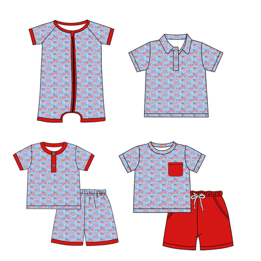 Baby Boy July 4th Flags Sibling Romper Shirt Set ( Moq 5 Each Style ) 1.14