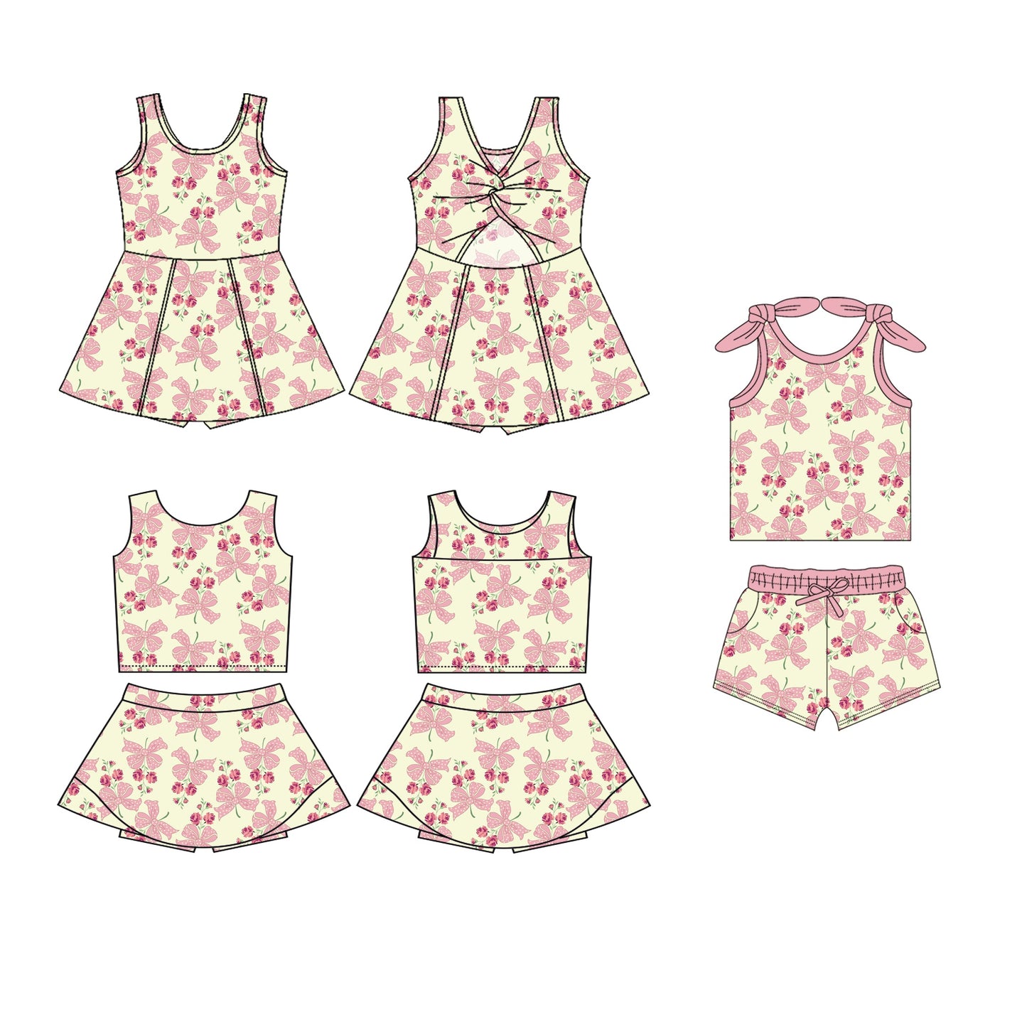 ( Moq 5 Each Style ) Baby Girl Sleeveless Flower Bows Sibling Dress Set 4.25