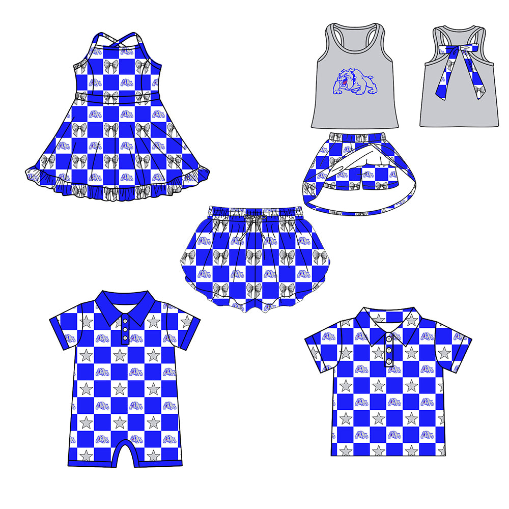 ( Moq 5 Each Style ) Baby Boys Girls Toddler Dogs Bows Team Sibling Shorts Dress Shirt Set Clothes