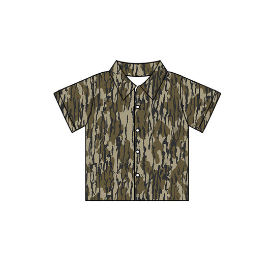 Baby Boy Short Sleeves Brown Camo Buttons Shirt Tops Moq 5