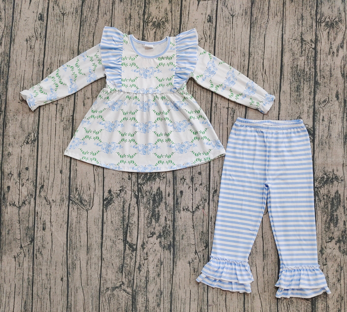 Baby Girl Long Sleeves Pumpkin Bows Tunic Ruffle Stripes Pants Set RTS