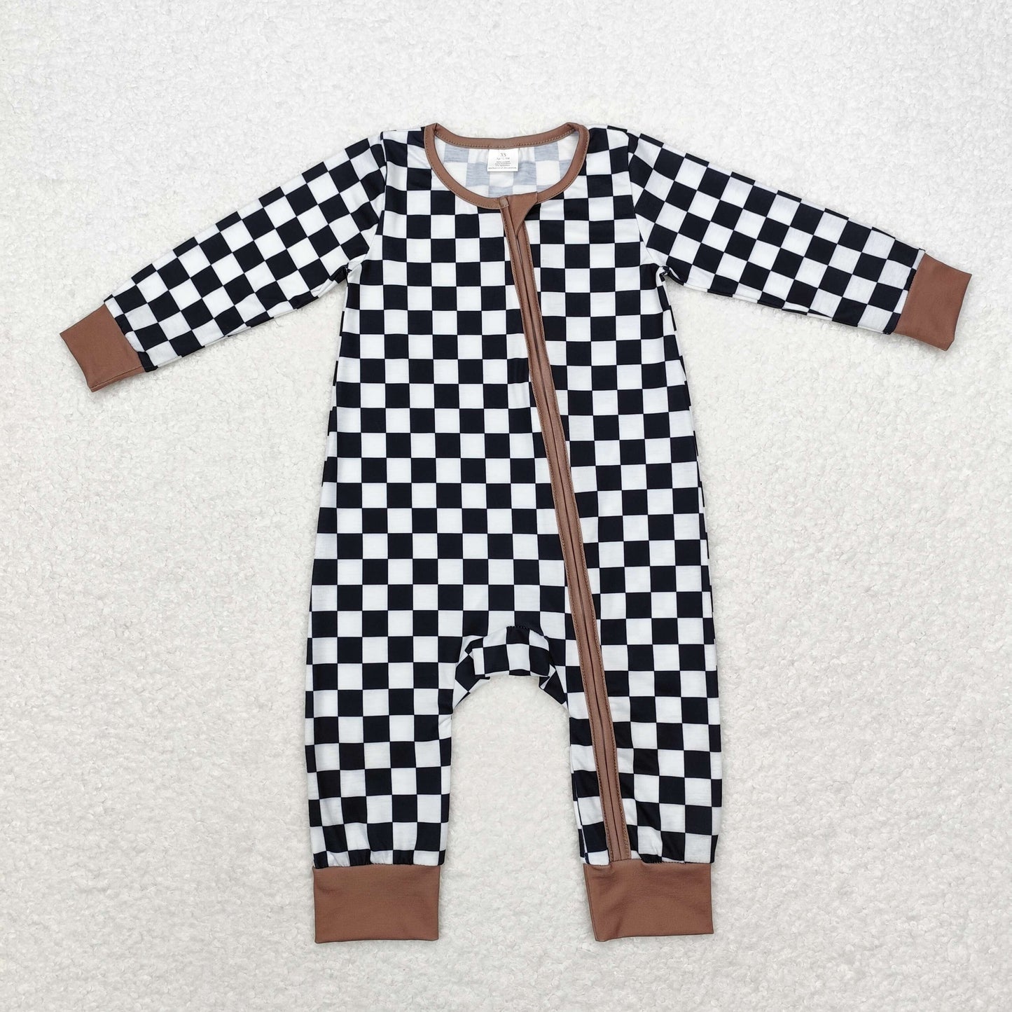 Baby Boy Fall Black Checkered Long Sleeves Bamboo Romper