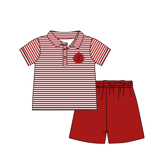 Baby Boy Short Sleeves Team Stripes Buttons Shirt Red Shorts Set Moq 5