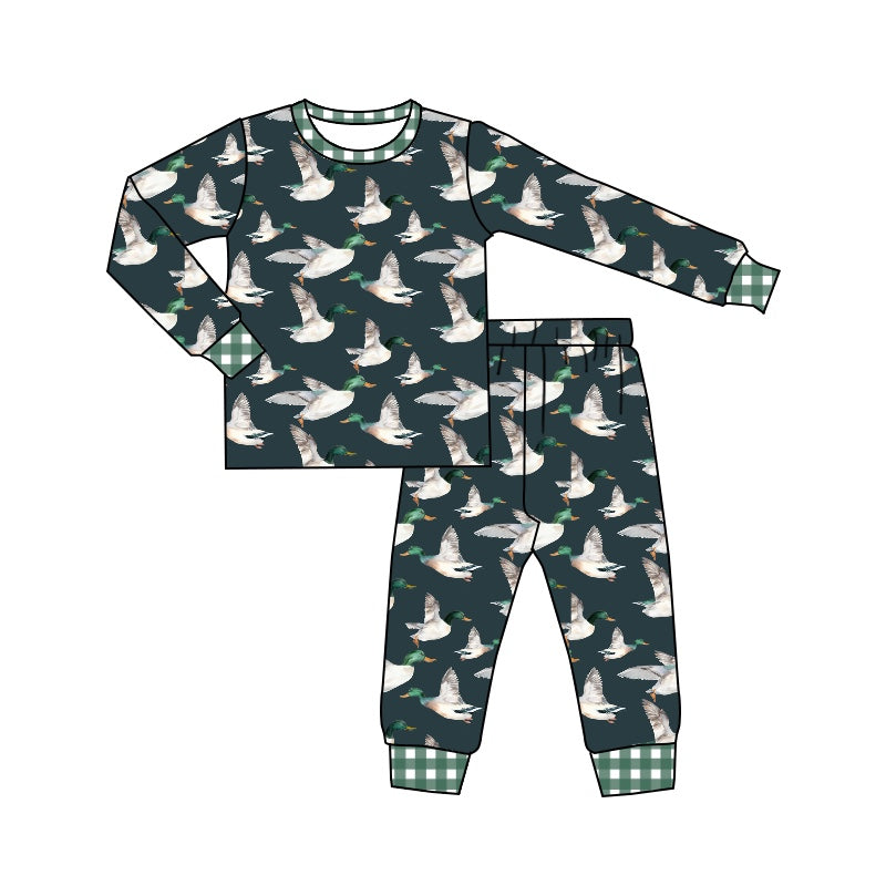 Moq 5 Baby Boy Green Checkered Shirt Pants Pajamas Outfit