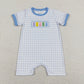 SR0689 Baby Girl Short Sleeves Easter Embroidery Rabbit Plaid Ruffle One Piece Romper