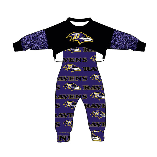 Baby Girl Black Top Team Purple Jumpsuit Set