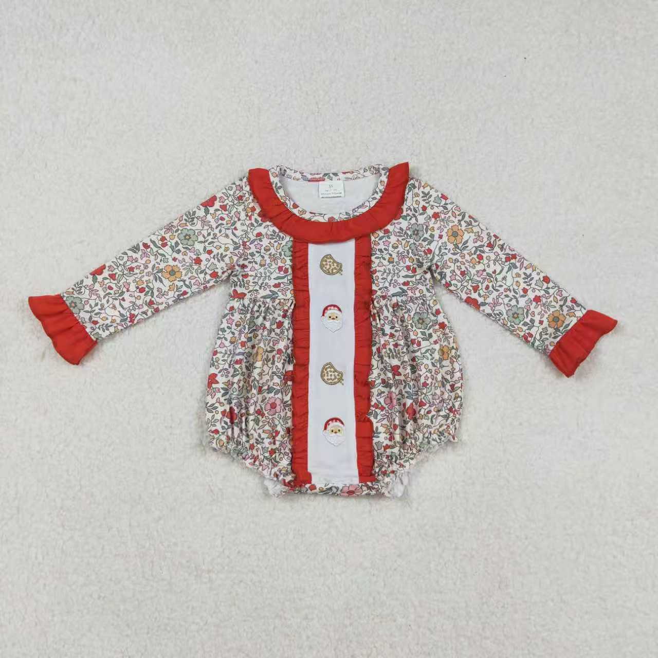 Sibling Baby Girl Long Sleeves Floral Embroidery Santa Cakes Christmas Romper Dress Set RTS