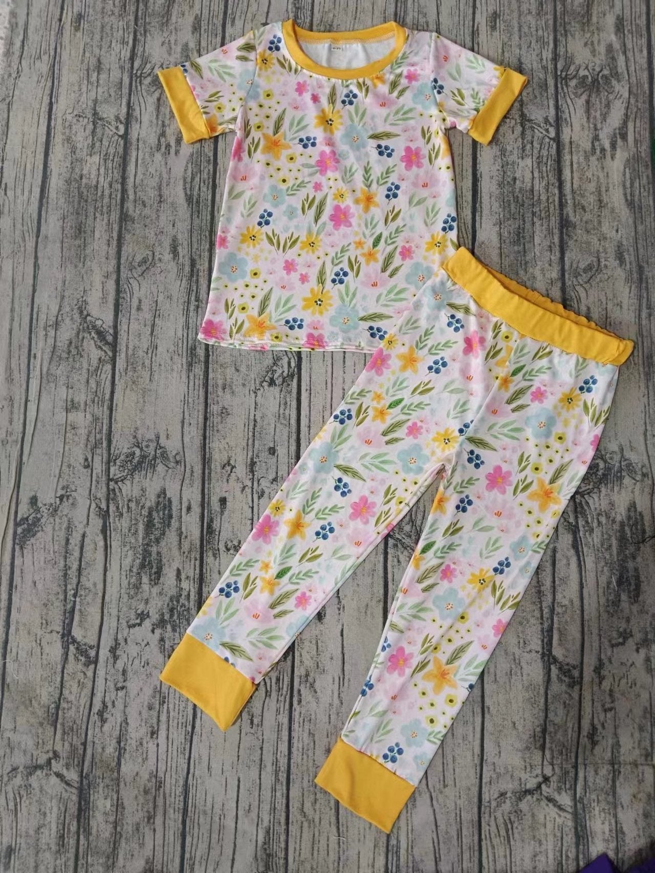 Baby Girl Short Sleeves Floral Shirt Pants Pajamas Set