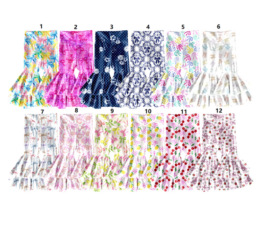 ( Moq 5 Each Style ) Sibling Baby Girls Kids Bows Print Bell Bottoms Pants