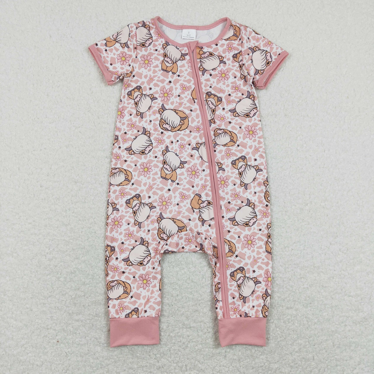 SR0924 Western Baby Girl Cow Floral One Piece Romper