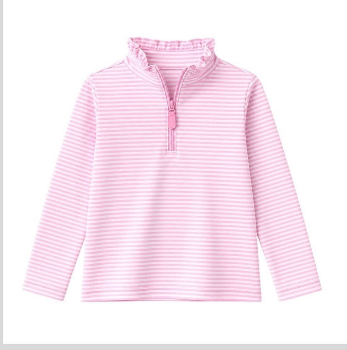 ( Moq 5 ) Preorder Baby Girls Kids Long Sleeves Pink Stripes Zipper Pullover Shirt Clothes
