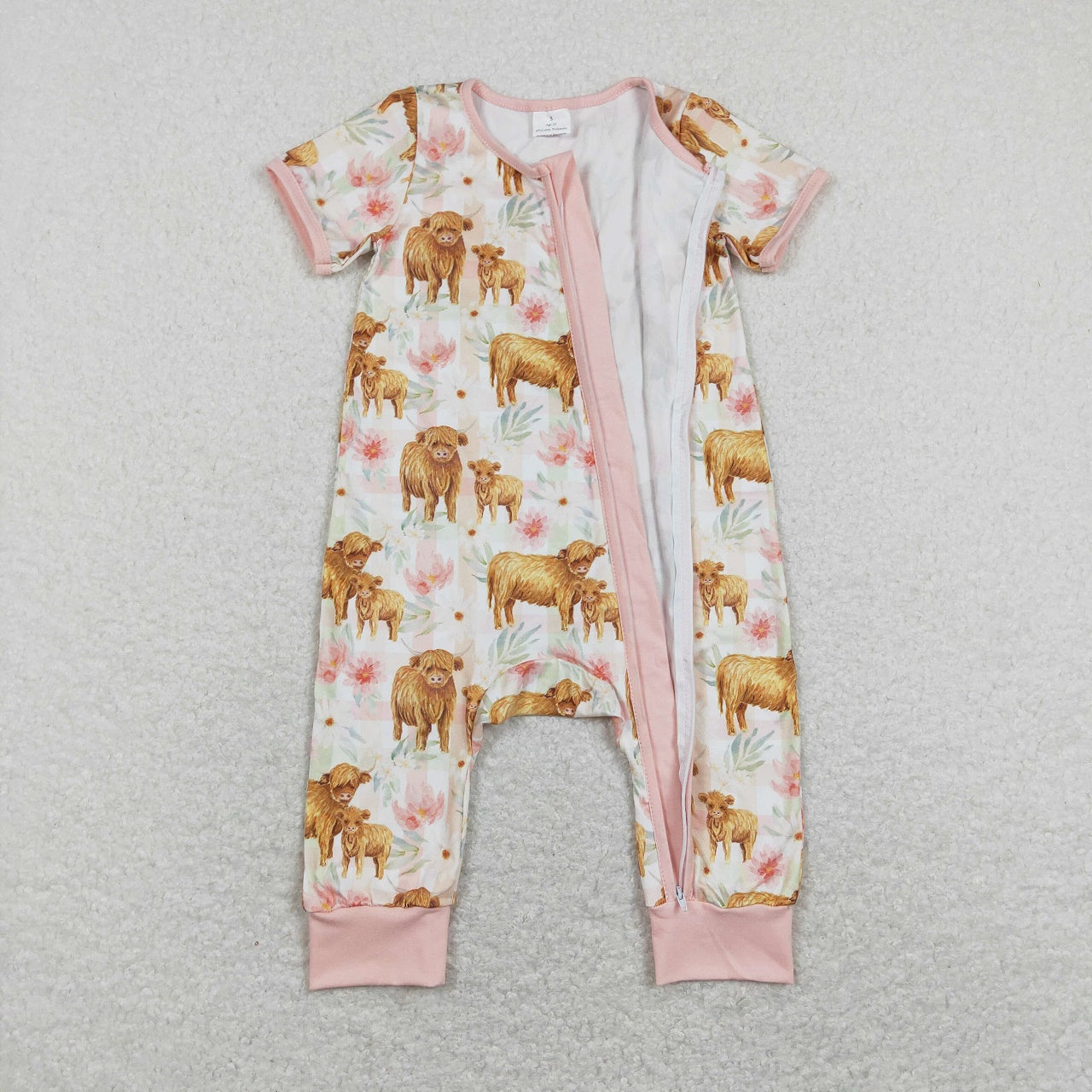 SR0940 Western Baby Girl Cow Floral One Piece Romper