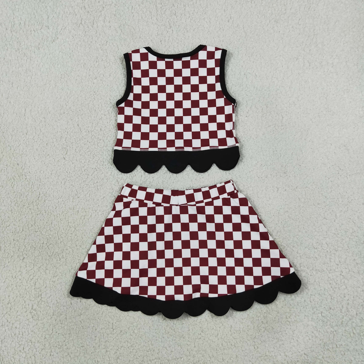 Baby Girls Kids Chicken Checked Shirt Scallop Bows Skirt Shorts Team Set Yoga Active Clothes RTS