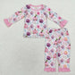 Baby Girl Kids Long Sleeves Pink Pumpkin Flower Shirt Pants Pajamas Fall Bamboo Set