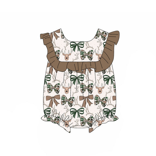 ( Moq 5 )  Preorder Baby Girls Infant Bows Deer Bubble Romper Hunting Clothes