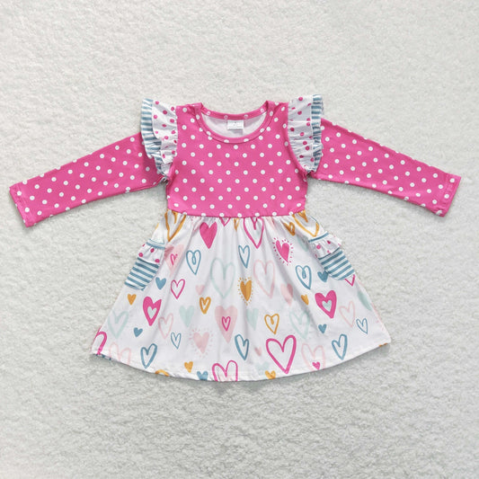 GLD0489 Baby Girl Long Sleeves Valentine's Hearts Dress