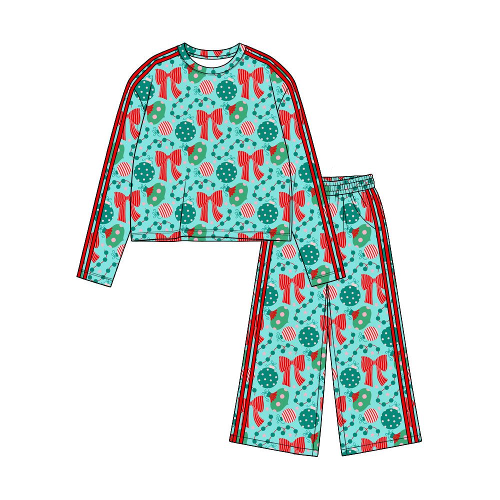 ( Moq 5 ) Preorder Baby Girls Kids Bows Lights Shirt Pockets Pants Christmas Set Clothes