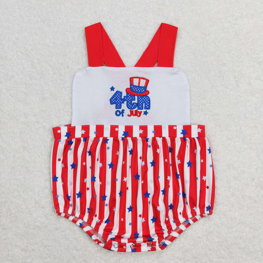 Baby Boy Sleeveless Embroidery Stars Stripes Bubble Summer One Piece Romper