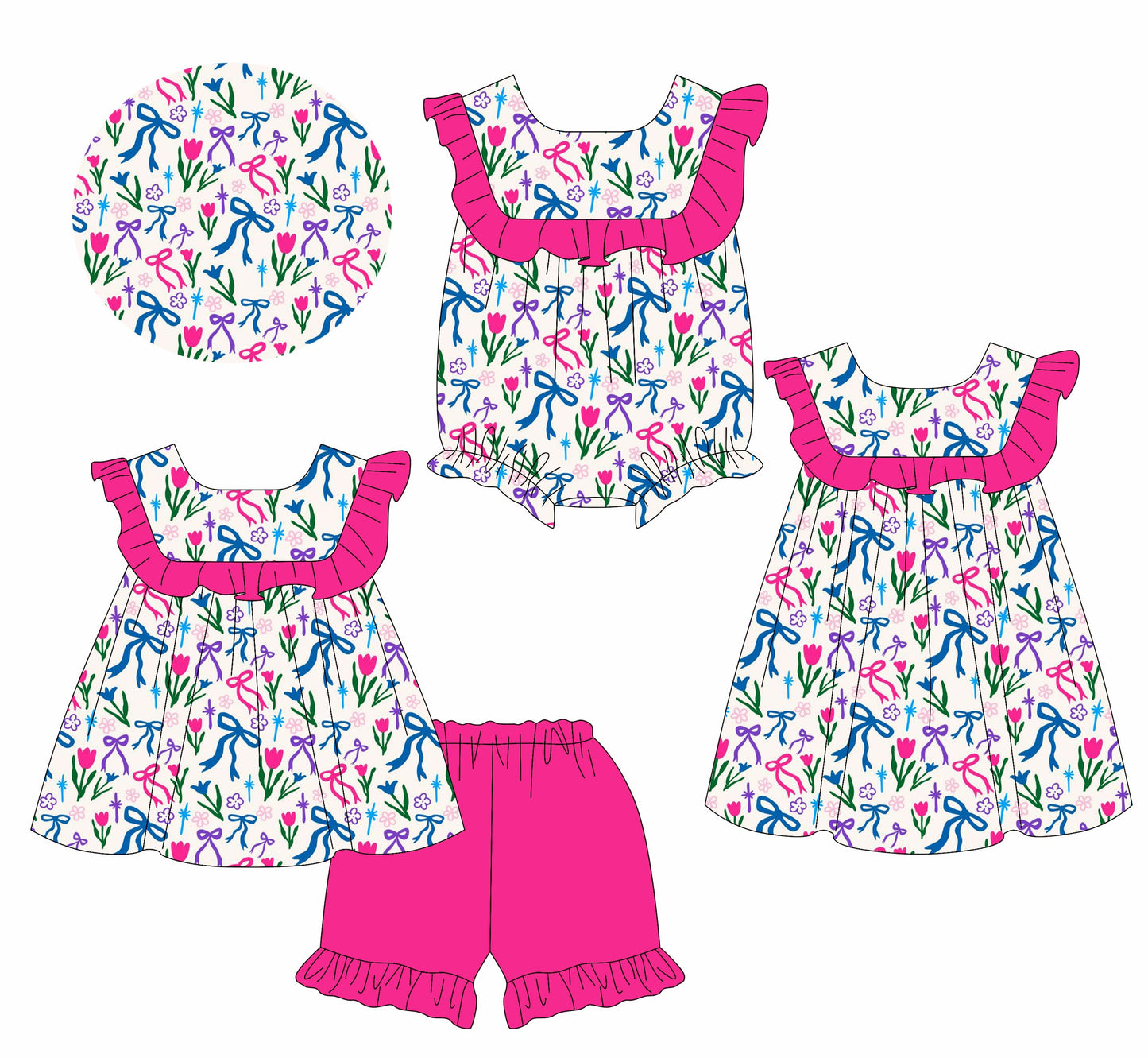 Baby Girl Bows Flower Ruffle Sibling Romper Dress Set ( Moq 5 Each Style ) 1.13