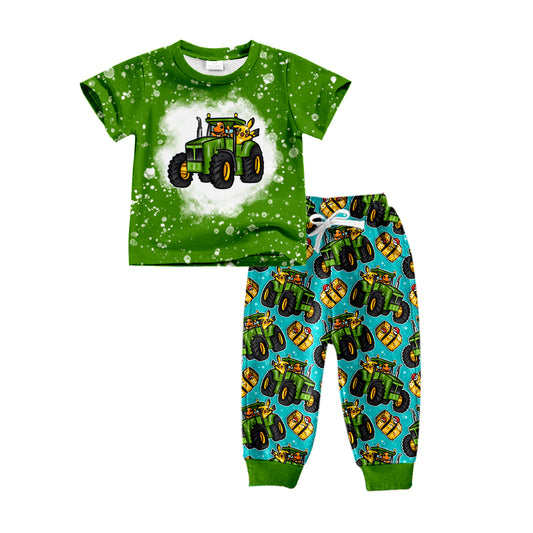 Baby Boy Toddler Short Sleeves Green Shirt Tractors Pants Farm Set