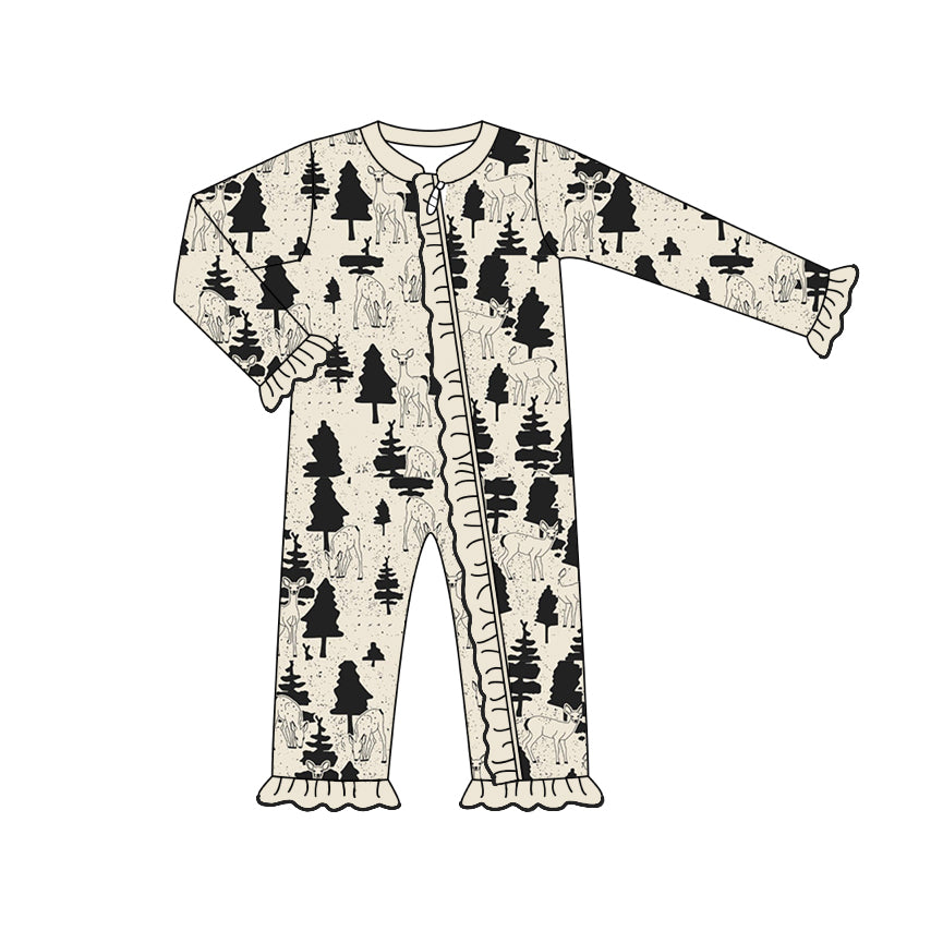 Baby Girl Long Sleeves Deer Tree Zipper Romper