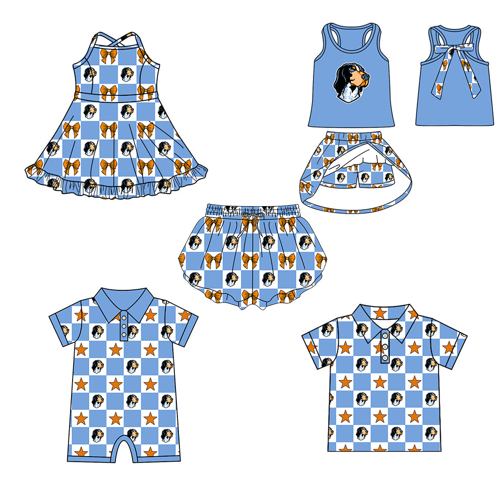 ( Moq 5 Each Style ) Baby Boys Girls Toddler Dogs Bows Team Sibling Shorts Dress Shirt Set Clothes