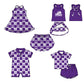 ( Moq 5 Each Style ) Baby Boys Girls Toddler Purple Bows Team Sibling Shorts Dress Sets Clothes