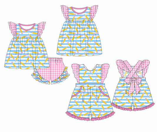 Baby Boy Girl Back To School Pencil Stripes Sibling Dress Clothes Set ( Moq 5 Each style )11.30