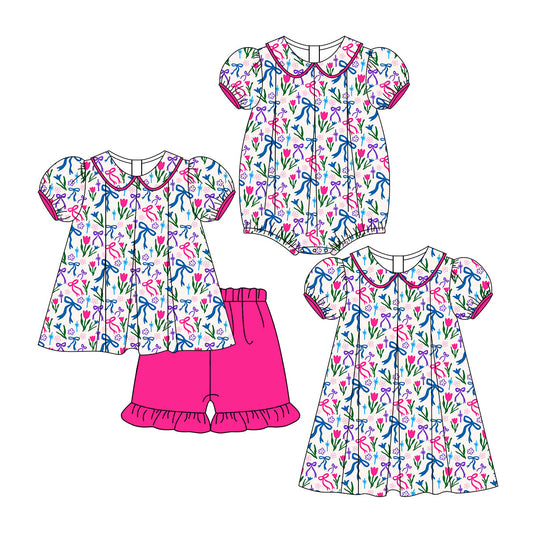 Baby Girl Short Sleeves Bows Floral Sibling Romper Dress Set ( Moq 5 Each Style ) 3.12