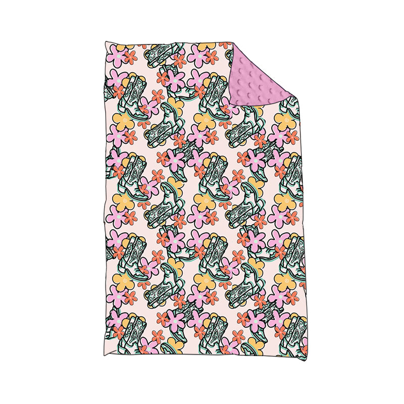 Baby Girl Infant Western Boots Flower Blanket