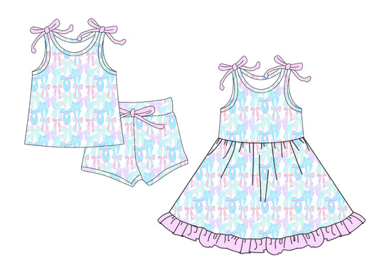 ( Moq 5 Each Style ) Baby Girl Sleeveless Bows Sibling Summer Dress Set 4.24