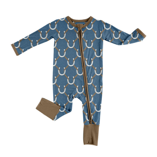 Baby Boy Infant Long Sleeves Horseshoe Zipper Western Romper