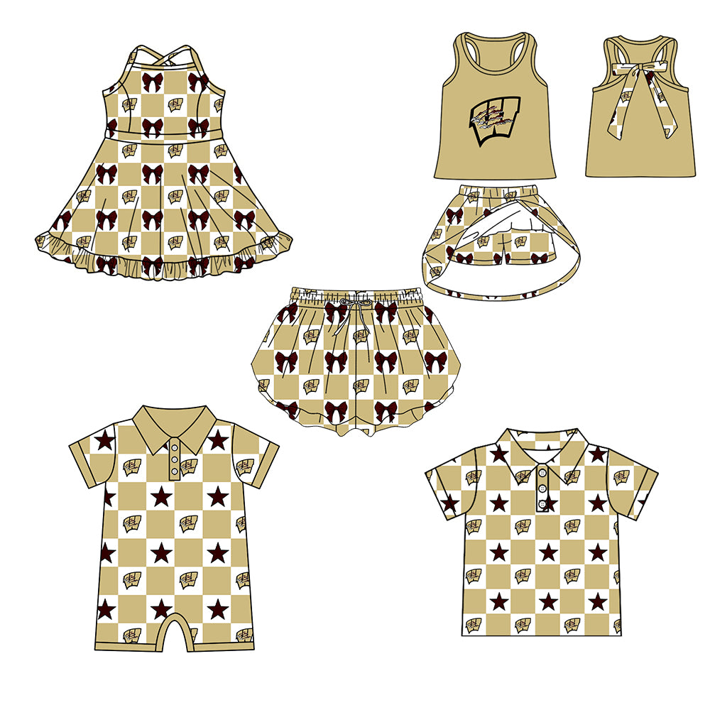 ( Moq 5 Each Style ) Baby Boys Girls Toddler Bows Team Sibling Shorts Dress Shirt Set Clothes