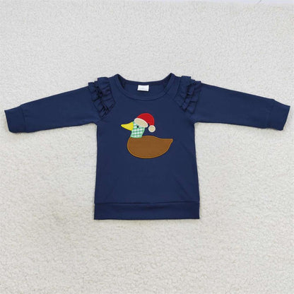 BT0297 Baby Boy Long Sleeves Christmas Duck Embroidery Shirt