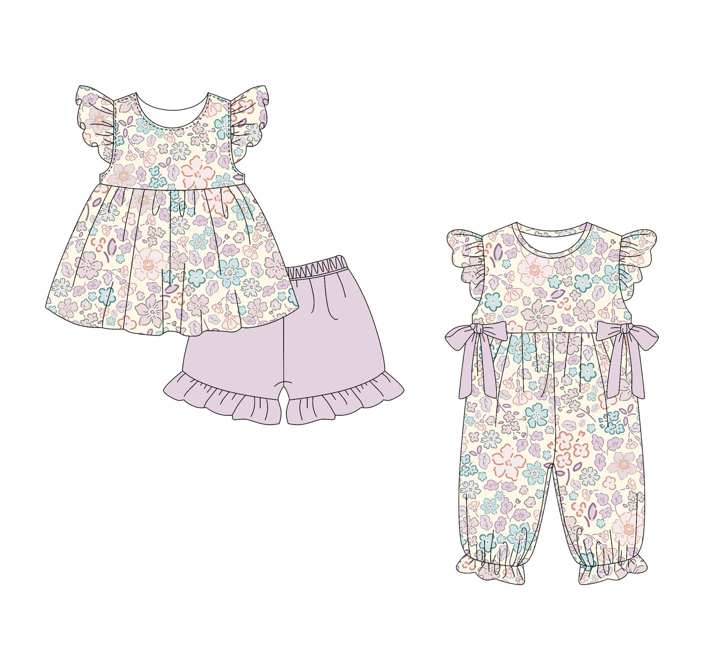 Baby Girl Flower Purple Sibling Romper Set ( Moq 5 Each Style ) 1.15