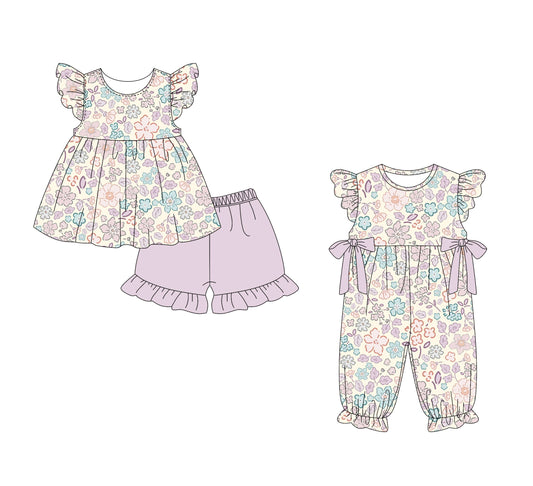 Baby Girl Flower Purple Sibling Romper Set ( Moq 5 Each Style ) 1.15