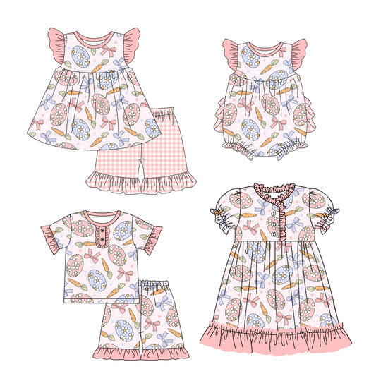 Baby Girl Short Sleeves Easter Eggs Carrots Bows Sibling Romper Dress Set ( Moq 5 Each Design ) 12.10