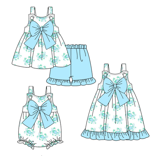 Baby Girl Crabs Blue Bows Sibling Romper Dress Set ( Moq 5 Each Style ) 2.20