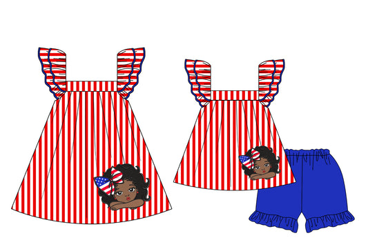 Baby Kids July 4th Stripes Girl Sibling Dress Set ( Moq 5 Each Style ) 2.12