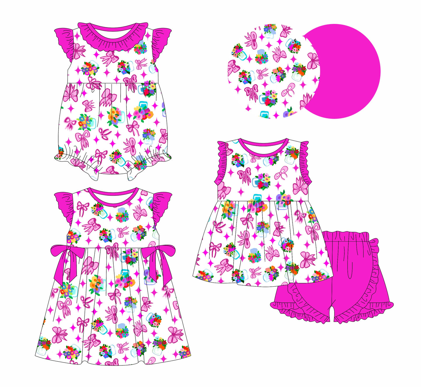 Baby Girl Flower Bows Sibling Romper Dress Set ( Moq 5 Each Style ) 2.14