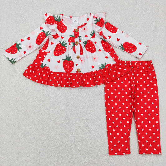 GLP0892 Baby Girl Long Sleeves Strawberry Floral Pocket Tunic Pants Outfit