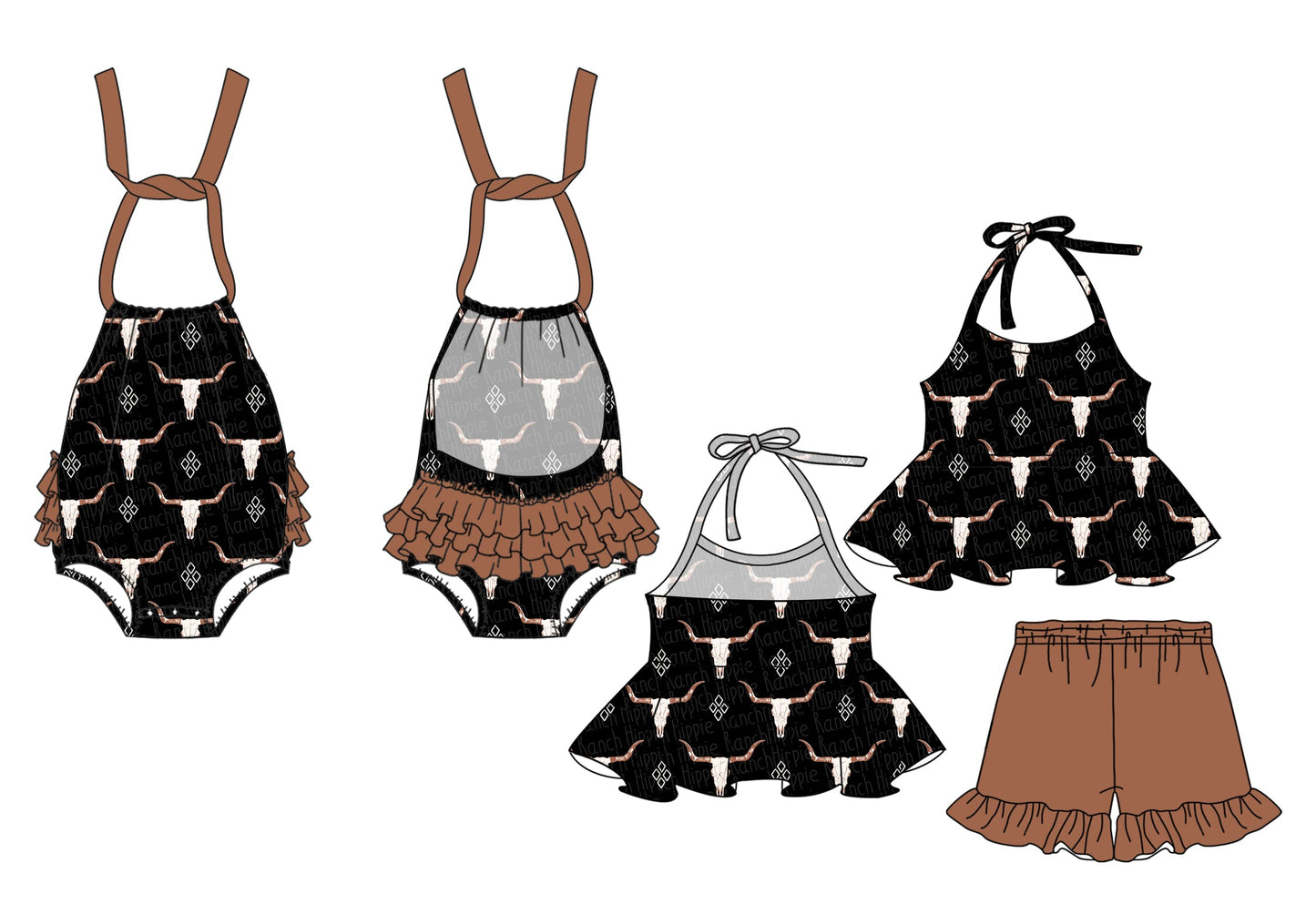 Baby Girl Halter Western Cow Sibling Romper Set ( Moq 5 Each Style ) 2.19