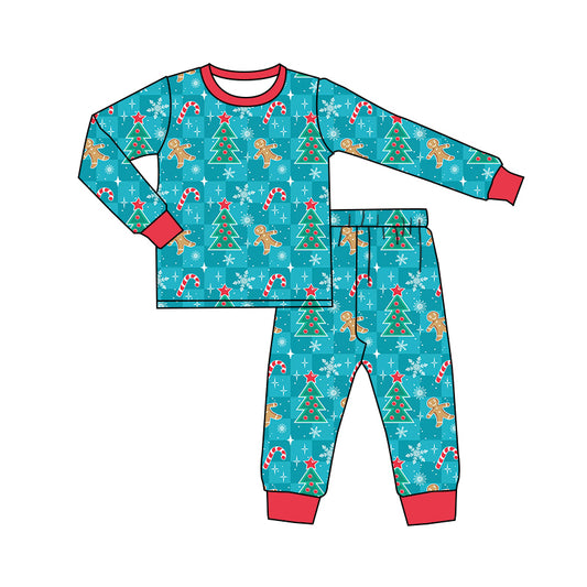 Baby Boy Gingerbread Christmas Checkered Shirt Pants Pajamas Set