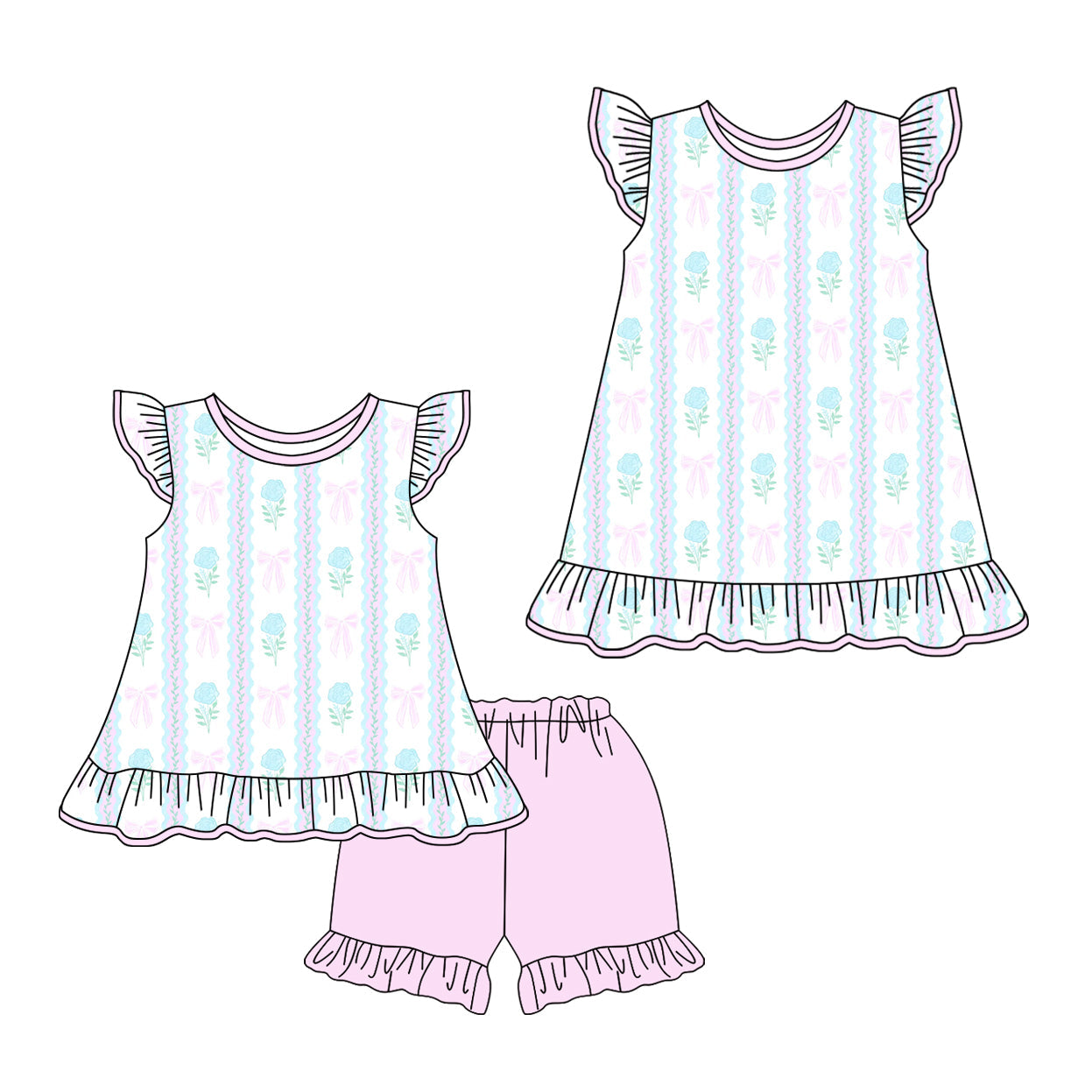 Baby Girl Flower Bows Sibling Dress Set ( Moq 5 Each Style ) 1.21