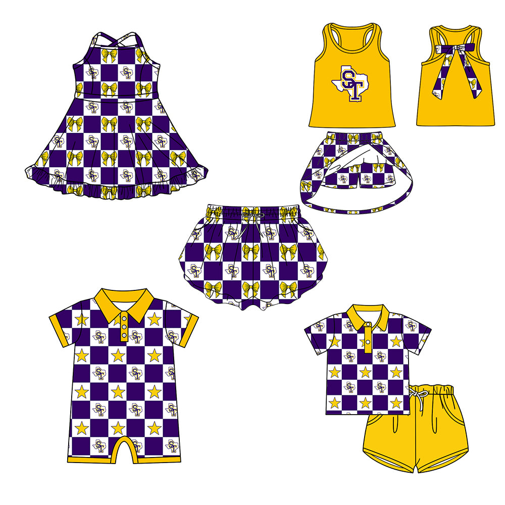 ( Moq 5 Each Style ) Baby Boys Girls Toddler Bows Team Sibling Checked Shorts Dress Sets Clothing