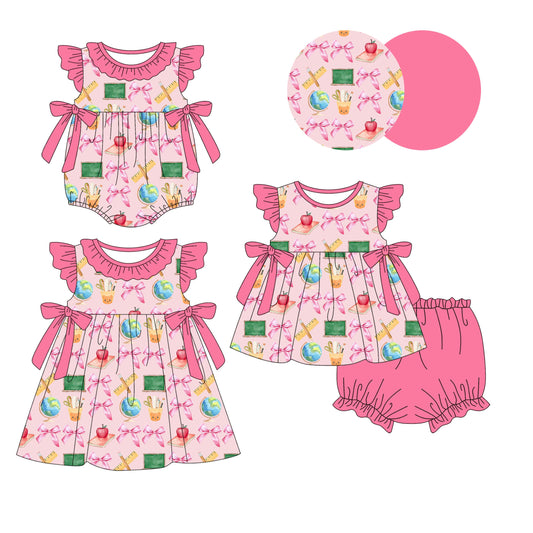 Baby Girl Back To School Bows Sibling Romper Dress Set ( Moq 5 Each Style ) 1.8