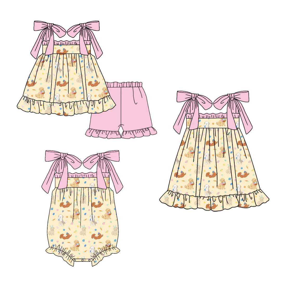 ( Moq 5 Each Style ) Baby Girls Kids Dogs Eggs Sibling Easter Romper Dress Set