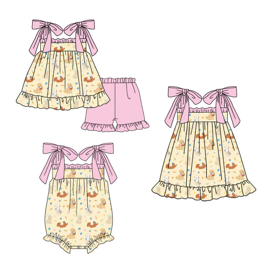 ( Moq 5 Each Style ) Baby Girls Kids Dogs Eggs Sibling Easter Romper Dress Set